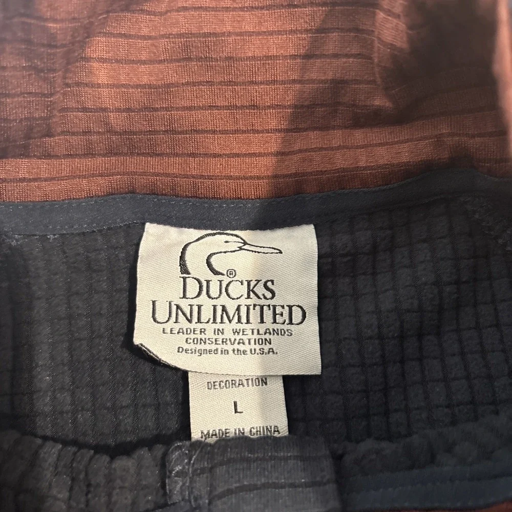 DUCKS UNLIMITED: Navy Long Sleeve 1/4 Zip Pullover Sweater, Adult-Large L